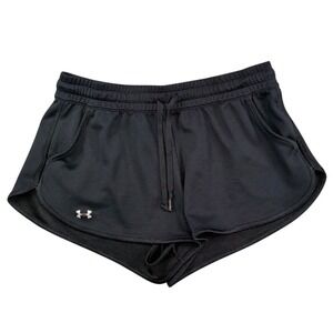Under Armour Womens Black Mesh Athletic Dolphin Shorts Drawstring Pockets